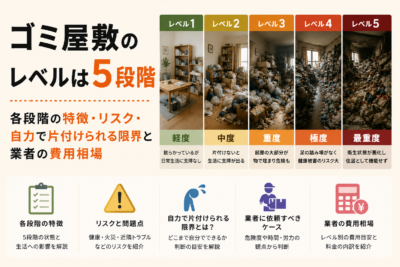 ゴミ屋敷のレベルは5段階｜各段階の特徴・リスク・自力で片付けられる限界と業者の費用相場