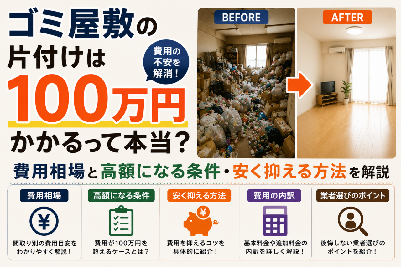 ゴミ屋敷の片付けは100万円かかるって本当？費用相場と高額になる条件・安く抑える方法を解説