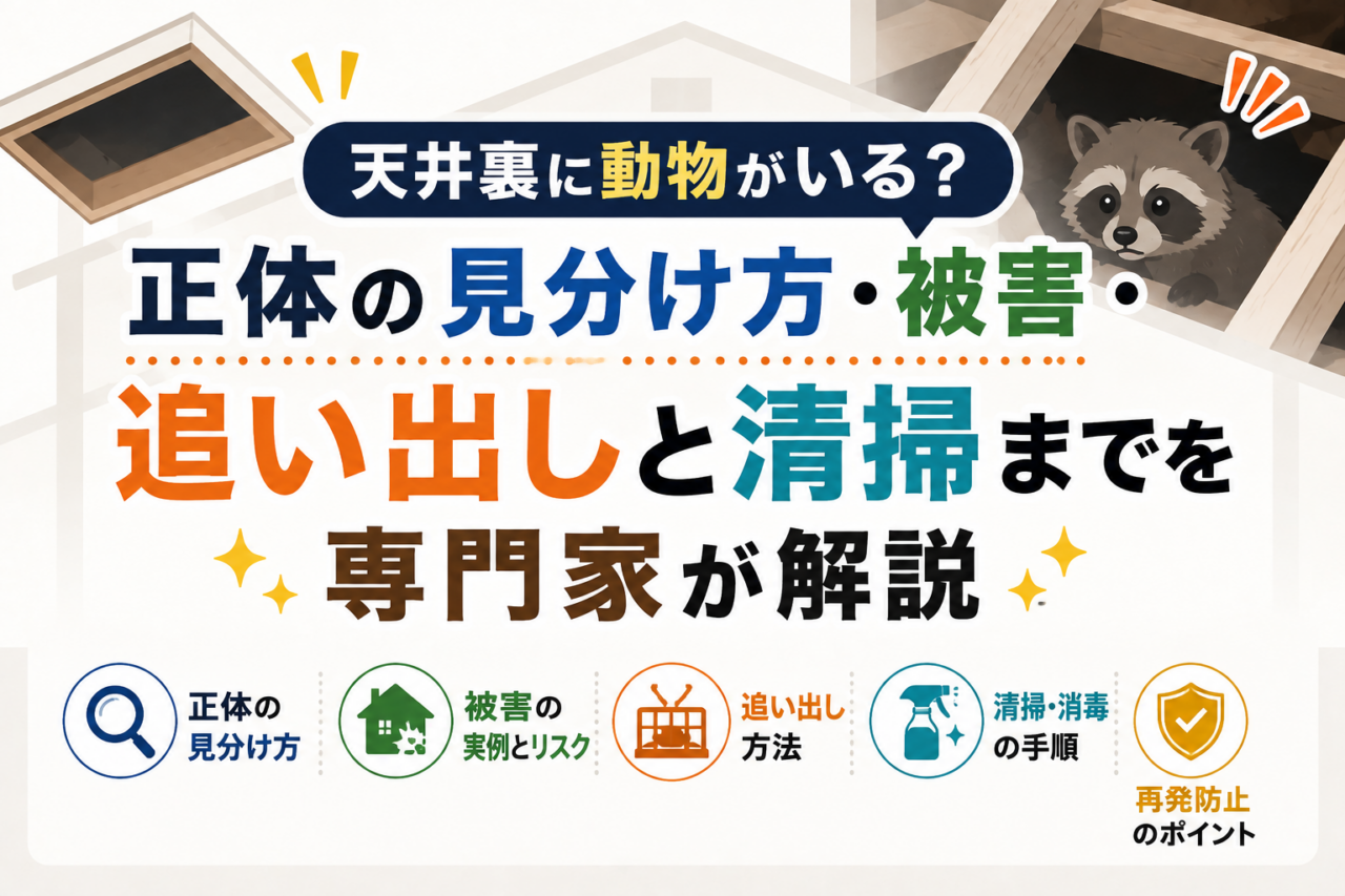 天井裏に動物がいる?正体の見分け方・被害・追い出しと清掃までを専門家が解説